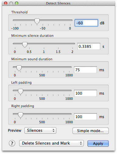 The expert silence detector, with extra\n  parameters